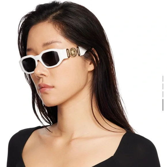 Versace Medusa Chain Sunglasses Vintage 1990s Versace Black Oval Chain Arm Sunglasses Medusa  main image 4